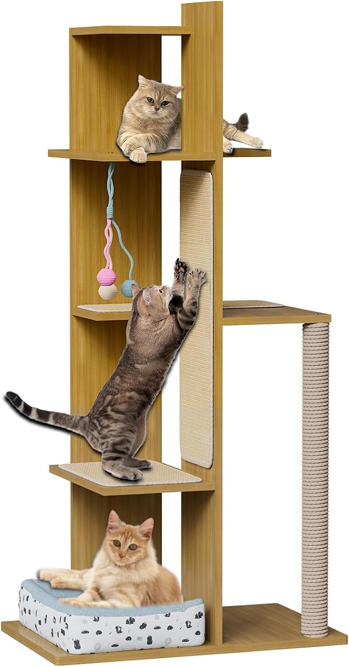 PAKASEPT 65.5" Tall Cat Tree, Cat Bed, Cat Balls, Freestanding Wooden Cat - Image 7