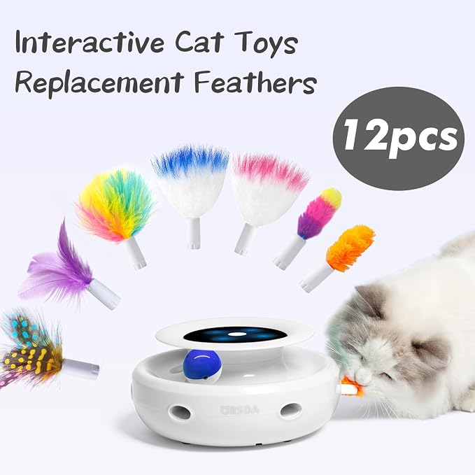 ORSDA 12 Pcs Feathers Replacement and Soft Furry Accessories ONLY Fits Cat Toys - Image 3
