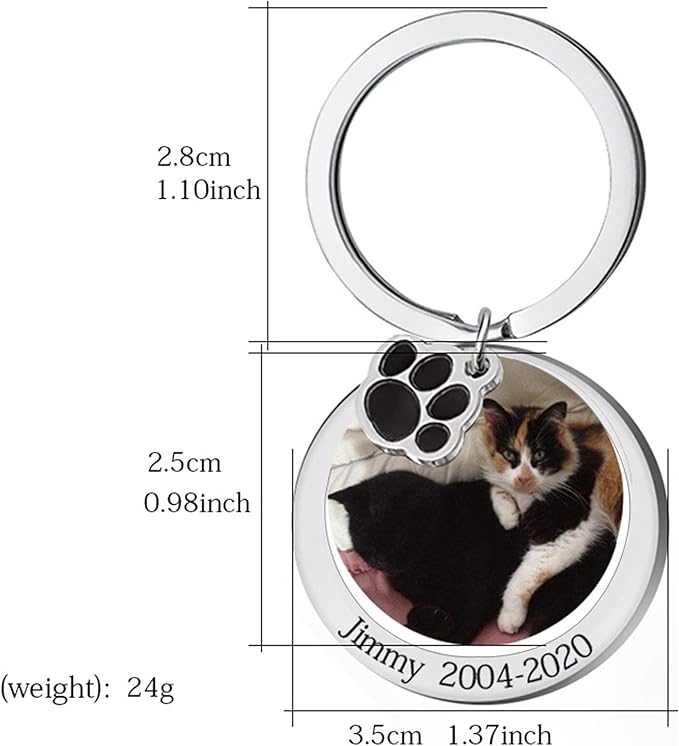 Custom Pet Photo Keychain Personalized Photo Pawprint Dog Tag Keychain Engraved - Image 3
