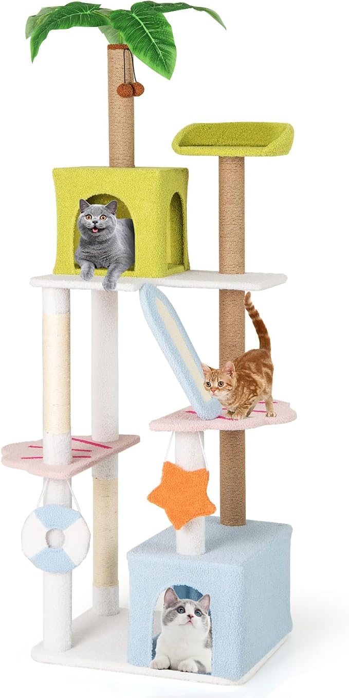 Tangkula 71 Inch Tall Cat Tree, 2 Cat Condos, Artificial Plant, Hanging Toys by TANGKULA
