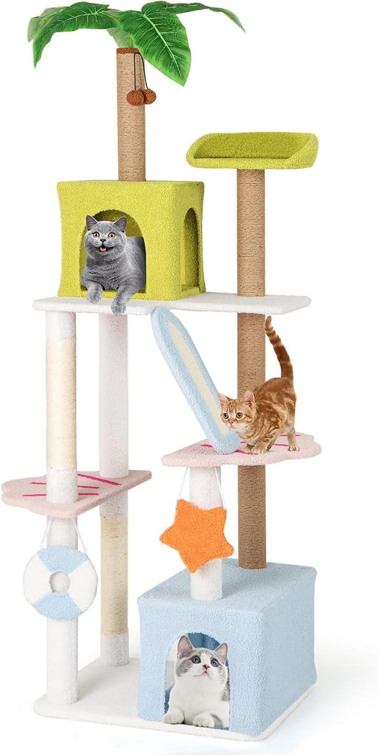 Tangkula 71 Inch Tall Cat Tree, 2 Cat Condos, Artificial Plant, Hanging Toys by TANGKULA
