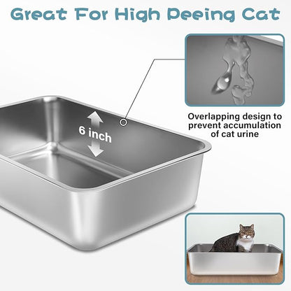 Stainless Steel Litter Box, 19.7"x13.7"x6" Large Metal Litter Box - Image 4
