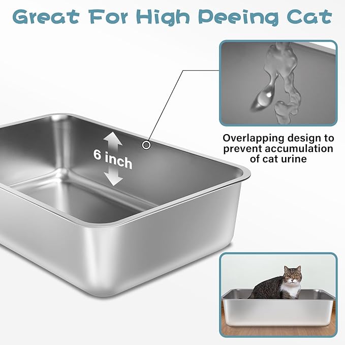 Stainless Steel Litter Box 2 Pack, Medium Metal Litter Box - Image 2