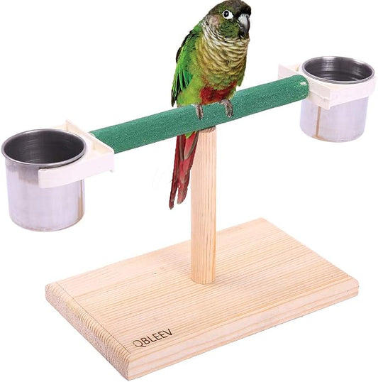 QBLEEV Bird Play Stands Tabletop T Parrot Perch, Wooden Bird Playstand Portable by QBLEEV