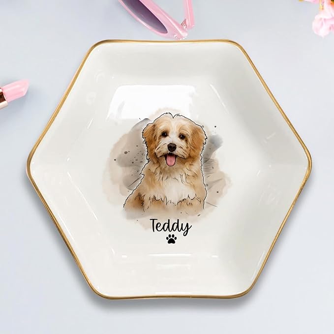 Custom Dog Cat Portrait Ring Dish, Personalized Pet Trinket Dish - Image 4