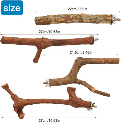 4 Pcs Natural Wooden Bird Perch Parrot Stand, 2 Grape Wood Perches, A Stand - Image 2
