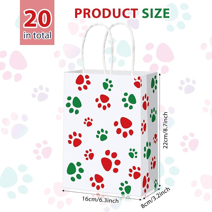 Blulu 20 Pcs Christmas Red Green Puppy Dog Paw Gift Bags - Image 2