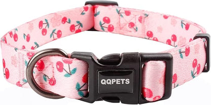 QQPETS Adjustable Soft Dog Collar: Print Flower Pink Multicolor Cute Patterns by QQPETS
