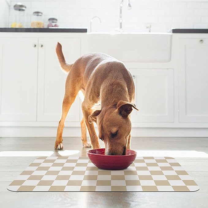 Checkered Dog Food Mat, Absorbent Leak-Proof Pet Feeding Mat, Quick Dry Cat - Image 5