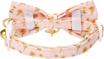 2 Pack Cat Collars, Removable Bowtie, Floral Pattern, Safety Breakaway Clasp - Image 6