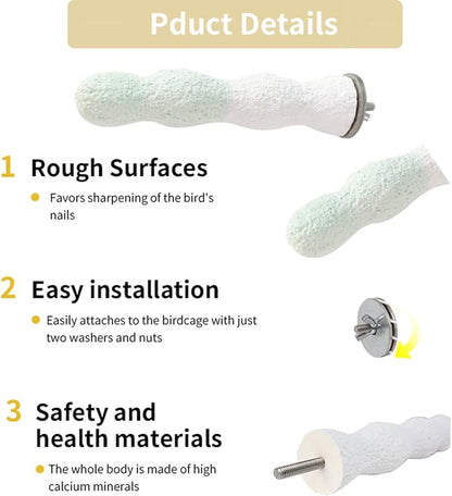 Bird Perches for Cage, Abrasive Surface High Calcium Mineral Parrot Perch Stand - Image 4