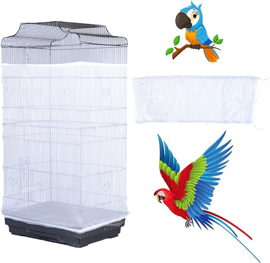 Bird Cage Seed Catcher, Large Airy Gauze Seeds Bird Cage Cover Guard Adjustable by AIMICOCA