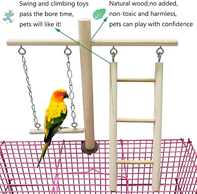 PINVNBY Bird Playground, Wood Parrot Play Gym Stand Perch Bird Cage Accessories - Image 5