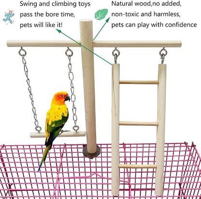 PINVNBY Bird Playground, Wood Parrot Play Gym Stand Perch Bird Cage Accessories - Image 5