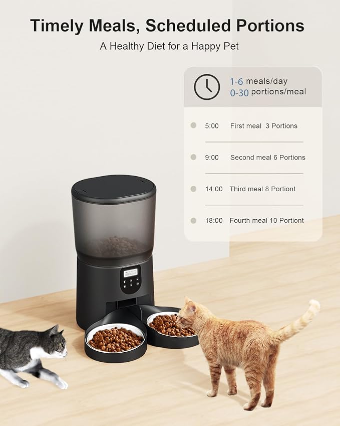 Automatic Cat Feeders for 2Cats, 6L/25cup Automatic Cat Food Dispenser - Image 2
