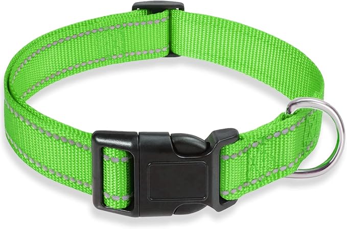 Reflective Dog Collar with Buckle Adjustable Safety Nylon Collars by BOOMIBOO