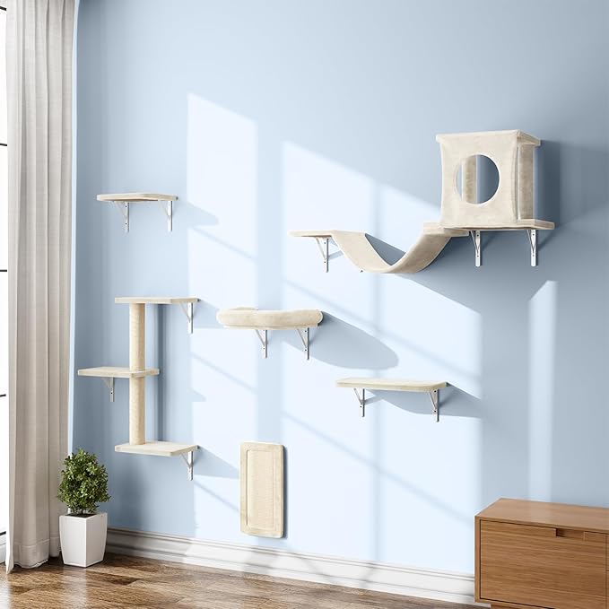 6-in-1 Cat Wall Shelves, Wooden Climbing Wall by NUNULAB