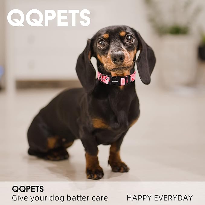 QQPETS Adjustable Soft Dog Collar: Print Flower Pink Multicolor Cute Patterns - Image 6