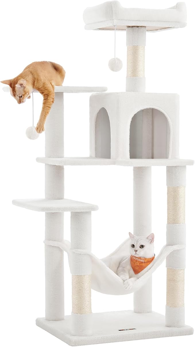 Feandrea Cat Tree, 55.1-Inch Cat Tower, Plush Multi-Level Condo by FeandreabySONGMICSHOME
