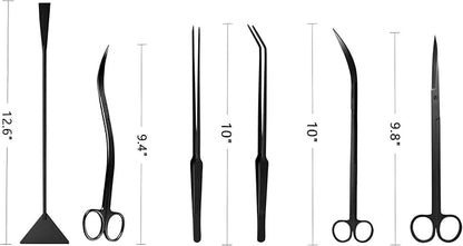 Aquascaping Tools 7 in 1 Kit Aquarium Plant Scissors Tools Set Curved & Waved - Image 2