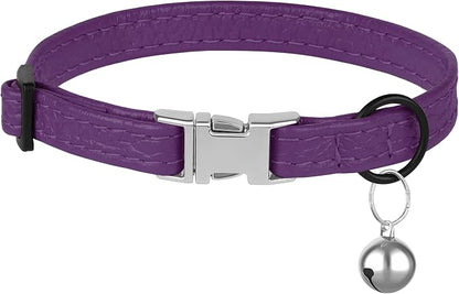 Leather Cat Collar with Buckle and Removable Bell - Image 7