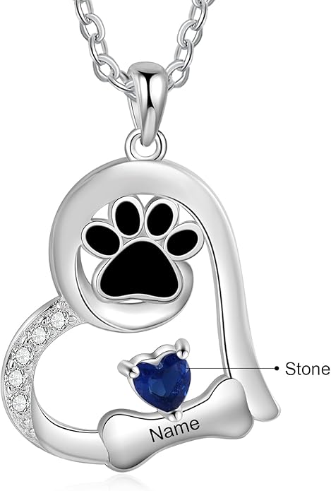Personalized Cute Dog Cat Paw Name Necklace Forever Love Custom Heart Pendant - Image 2