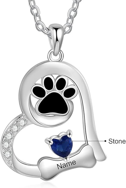 Personalized Cute Dog Cat Paw Name Necklace Forever Love Custom Heart Pendant - Image 2
