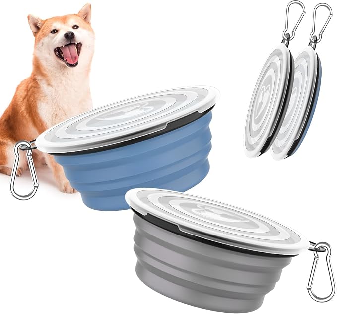 Pawaboo Collapsible Dog Bowls 2 Pack, Silicone Feeding Watering Bowls by Pawaboo