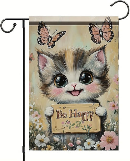 Be Happy Cat Garden Flag 12x18 Inch Double Sided Outdoor Yard Banner Cute Kitten by Unknown