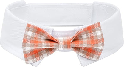 Segarty Dog Bow Tie, Adjustable Orange Plaid Bowtie Collar by Segarty