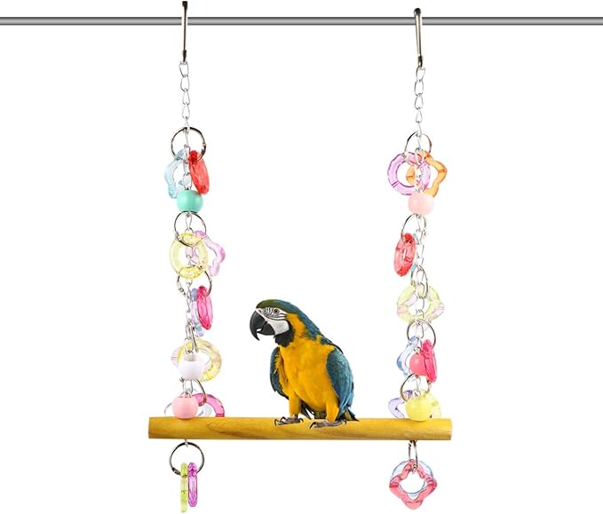 FRCOLOR Pet Bird Swing Hanging Chewing Toy 7.87 Inch Wooden Parrot Stand by FRCOLOR