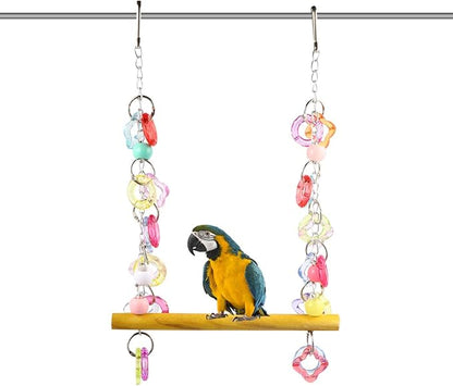 FRCOLOR Pet Bird Swing Hanging Chewing Toy 7.87 Inch Wooden Parrot Stand by FRCOLOR