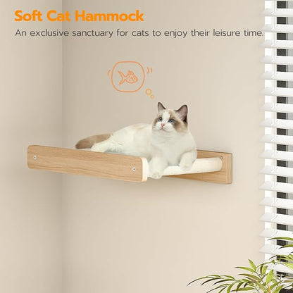 HOOBRO Wood Cat Wall Shelves, Plush Hammock, Scratcher and Climbing Shelves - Image 7
