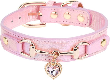 THAIN Fashion Dog Collar with Bling Diamonds & Heart Charm – 5 Holes Adjustable by THAIN