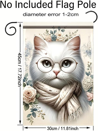 Cat Garden Flag 12x18 Inch Double Sided Outdoor Yard Banner White Cat - Image 2