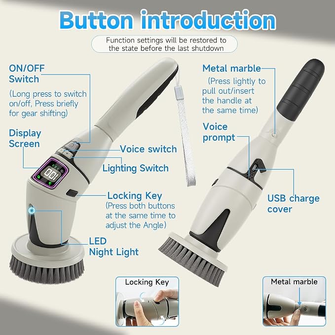 10-in-1 Electric Spin Scrubber for Cleaning, Voice Broadcast Rechargeable Power - Image 6