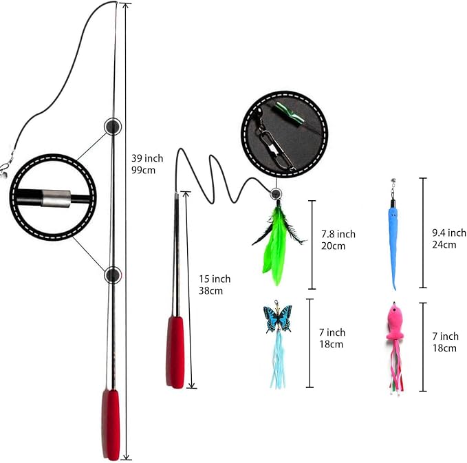 Retractable Cat Toy Wand, 12 Packs Interactive Cat Feather Toys, 9 Assorted - Image 5