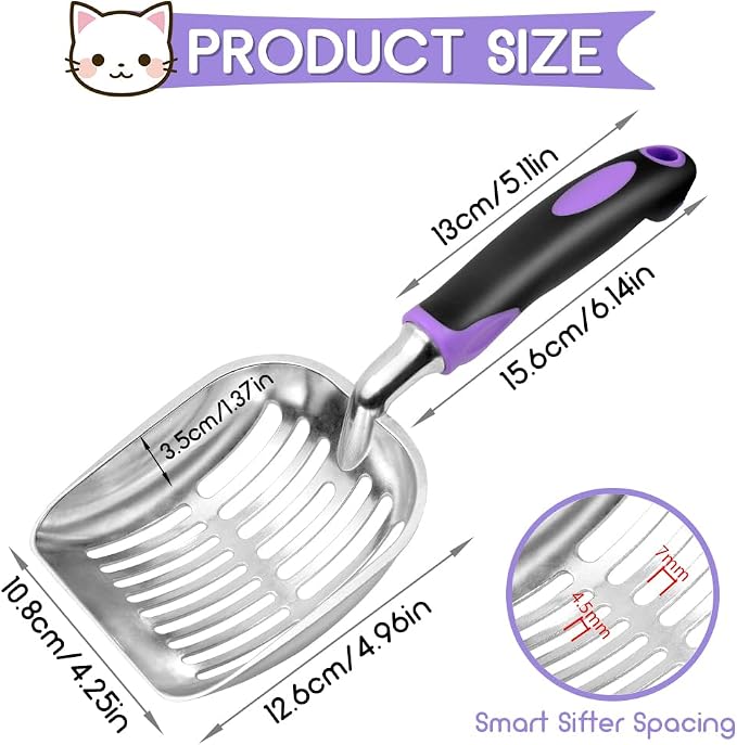 Cat Litter Scoop, Metal Cat Scooper, Rubber Handle Scoop, Sifting Shovel – - Image 2
