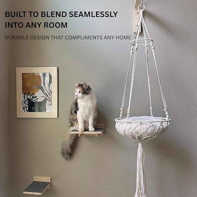 Modern Cat Wall Furniture Set – 5-Piece Hanging Shelves - Image 5