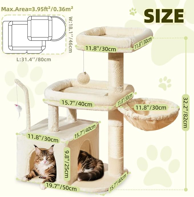 Taoqimiao MS043M Cat Tree, 32.2-Inch Cat Tower - Image 5