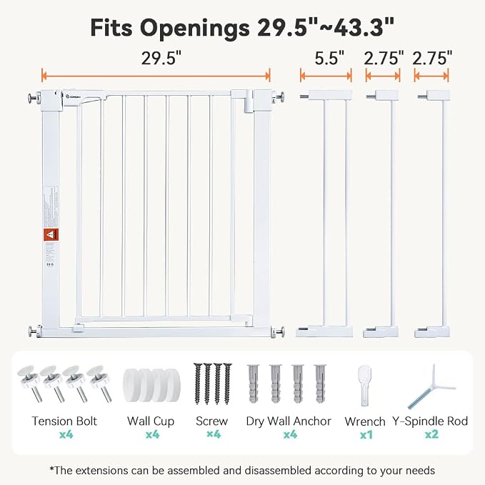 COMOMY 30" Tall Baby Gate for Stairs Doorways, Fits Openings 29.5" to 43.3" Wide - Image 5