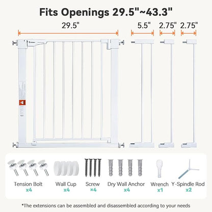 COMOMY 30" Tall Baby Gate for Stairs Doorways, Fits Openings 29.5" to 43.3" Wide - Image 5