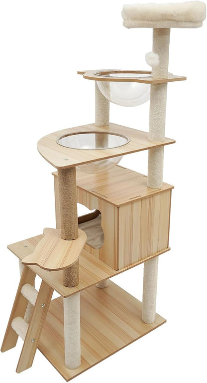Wood Cat Tree, Modern 5-Tier Wooden Cat Tree, Wooden Tower by NIENIEE