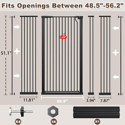 Fairy Baby 51.18" Extra Tall Pet Cat Gate, 48.5"-56.2" Extra Wide Baby Gate - Image 2