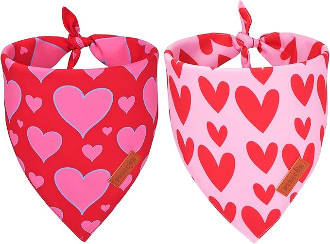 PTDECOR Valentine Dog Bandana, Reversible Valentine Pet Scarf by PTDECOR