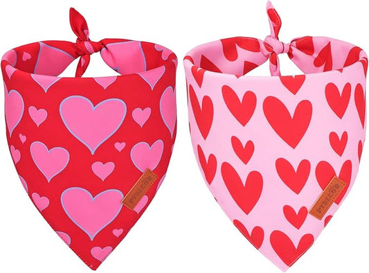 PTDECOR Valentine Dog Bandana, Reversible Valentine Pet Scarf by PTDECOR