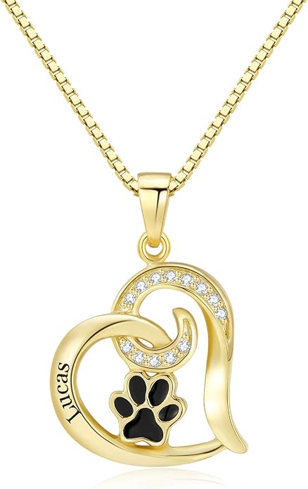 Personalized Cute Dog Cat Paw Name Necklace Forever Love Custom Heart Pendant - Image 3