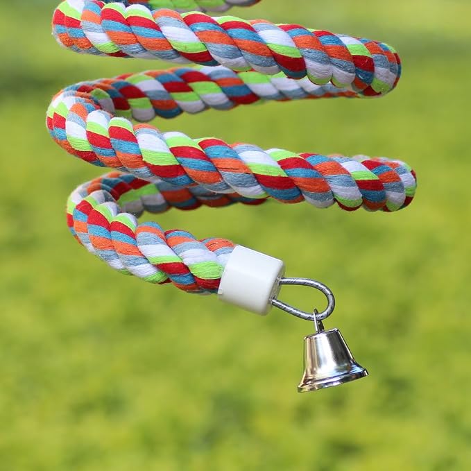 Rope Bungee Perch Bird, 83inch Kintor Pure Natural Colorful Bead Cage Chewing - Image 5