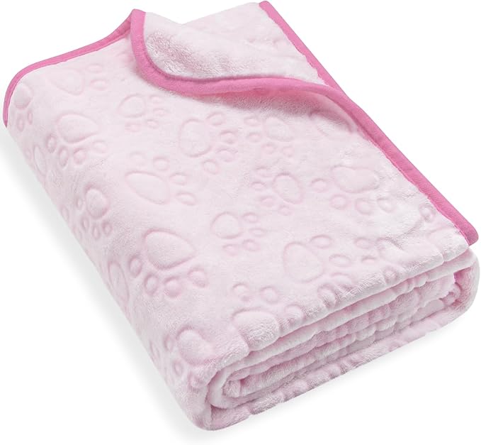 Stuffed Premium Soft Dog Blanket, Flannel Pink Stuff Cute Paw Print, 43 * 66 by STUFFED