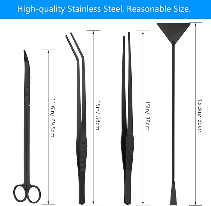 Aquarium Aquascape Tools Kit 15in, 4 in 1 Anti-Rust Aquatic Plant Aquascaping - Image 2